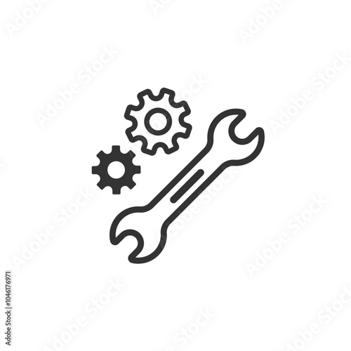 スパナと歯車のベクターアイコン(線画・白黒)