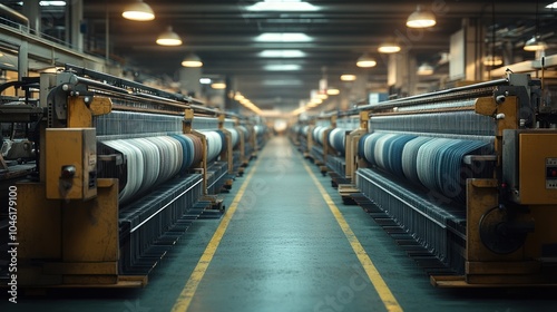 Industrial textile manufacturing facility with machinery and spools.