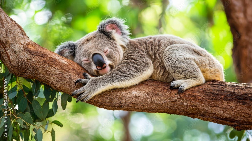 Fototapeta premium Sleepy Koala - Koala napping on a tree branch
