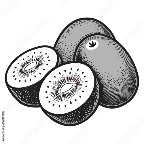 Kiwi fruit silhouette vector hand-drawn illustration Isolated white background.