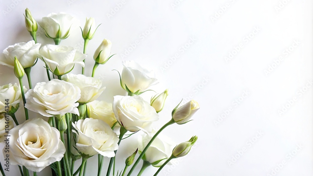 White eustoma flowers with asymmetrical branches isolated on white background White eustoma flowers with asymmetrical branches isolated on white background