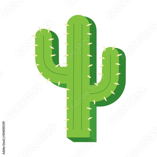 Flat saguaro cactus icon in vibrant green with thorns Vector