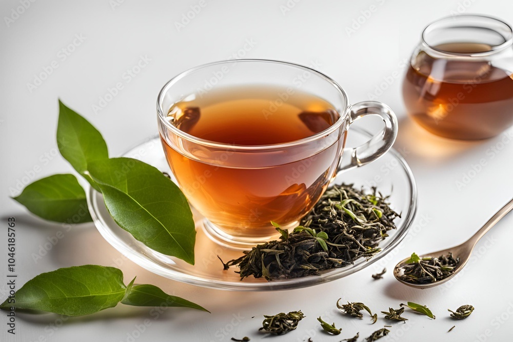 hot green tea with tea leaves hot green tea with tea leaves