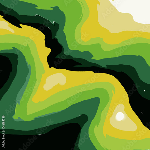  Decorative   Abstract Exploration of 
 green and yellow  on a black background, Fluid Harmony 