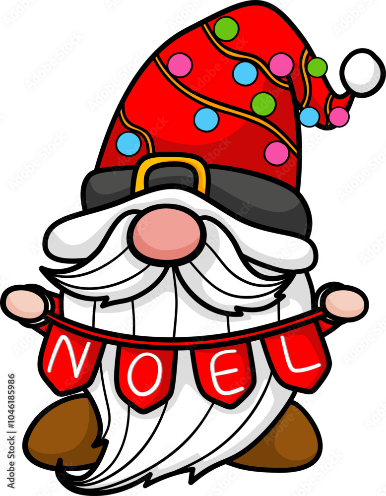 Cute Gnome with Christmas bunting for Christmas celebration illustration by hand drawn. Cute Gnome with Christmas bunting for Christmas celebration illustration by hand drawn.