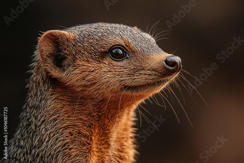 Close-up of a mongoose's bristly, gray-brown fur, with detailed texture. photo