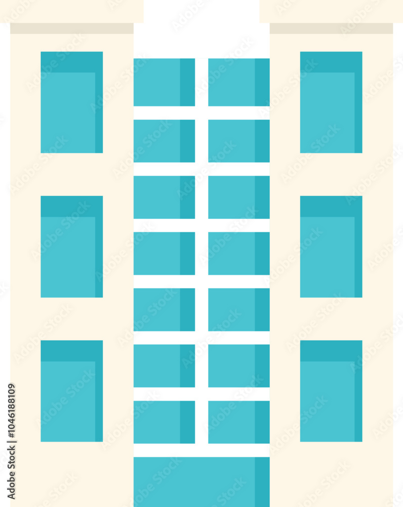 Modern city building with large blue windows is standing tall Modern city building with large blue windows is standing tall
