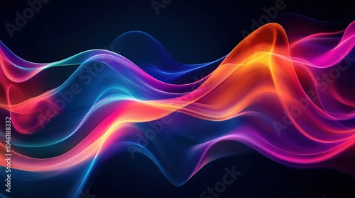 Abstract Neon Waves Colorful Digital Art Background