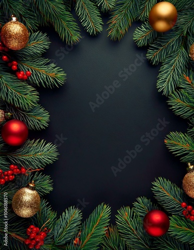 christmas background with fir branches and decorations
