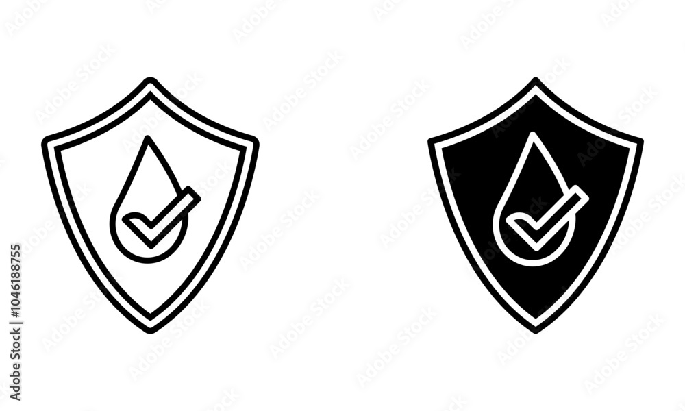 droplet of water with checkmark in a shield, illustration of waterproof sign icon vector droplet of water with checkmark in a shield, illustration of waterproof sign icon vector