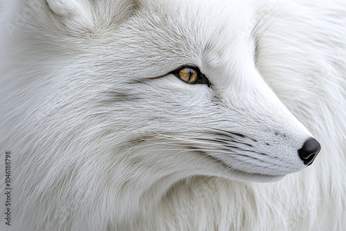 Close-up of an arctic fox's white fur, with subtle hints of gray. photo