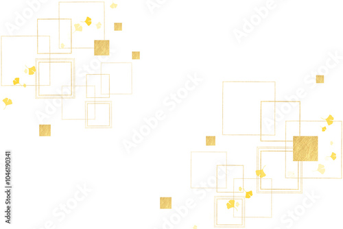 舞うイチョウ、紅葉、秋、金色の線の構成　日本文化　日本の伝統　背景素材（アブストラクト）透明の背景
