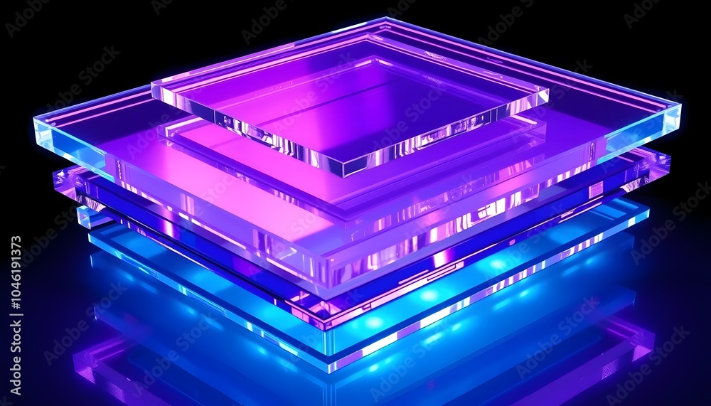 Obraz premium Abstract Neon Glass Layers - Purple and Blue, Futuristic Design