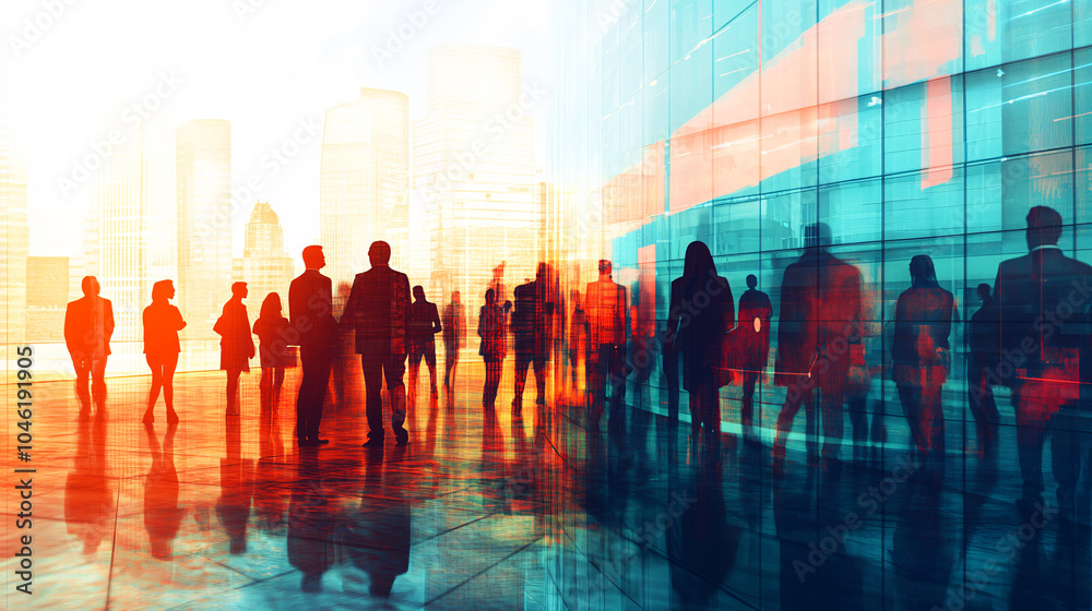 Abstract blur image of Business people walking at modern hallway with bokeh for background usage Abstract blur image of Business people walking at modern hallway with bokeh for background usage