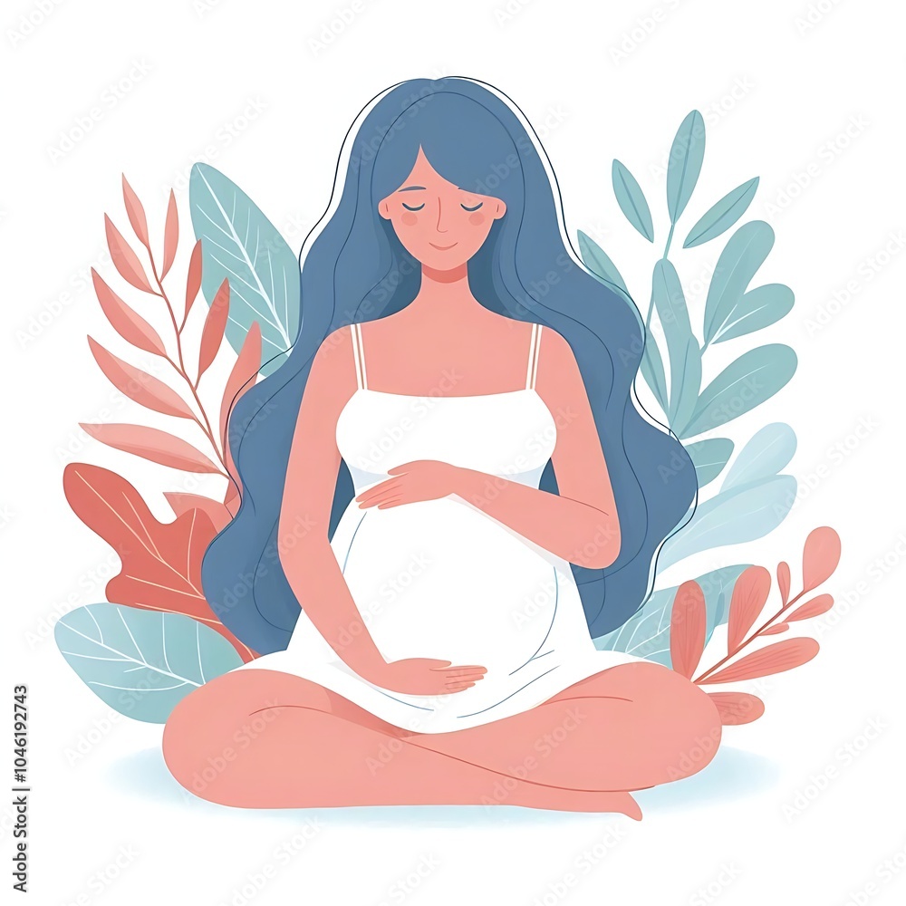 A flat, isolated illustration of a pregnant woman with leaves in the background. Ideal for maternity, wellness, and nature-themed projects. Clean and modern, perfect for digital use. A flat, isolated illustration of a pregnant woman with leaves in the background. Ideal for maternity, wellness, and nature-themed projects. Clean and modern, perfect for digital use.