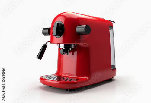 Compact espresso machine – with a glossy red finish, isolated on a solid white background, the clean design highlighting the premium, modern coffee experience.