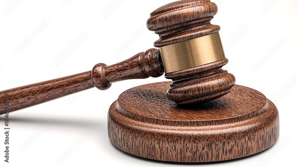 Gavel of Justice: A close-up of a classic wooden gavel resting on its sound block, symbolizing legal authority, order, and the pursuit of justice. Gavel of Justice: A close-up of a classic wooden gavel resting on its sound block, symbolizing legal authority, order, and the pursuit of justice.