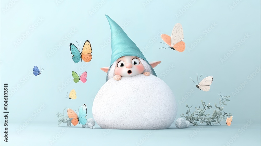 Charming Gnome Peeking from Behind an Egg Shell Charming Gnome Peeking from Behind an Egg Shell