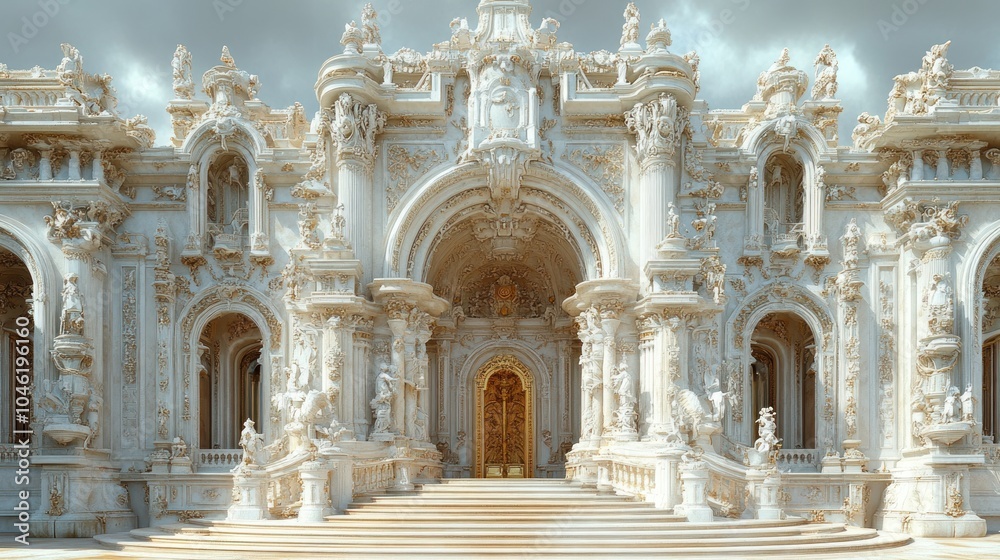 Obraz premium Ornate architectural facade with intricate details and grand entrance.
