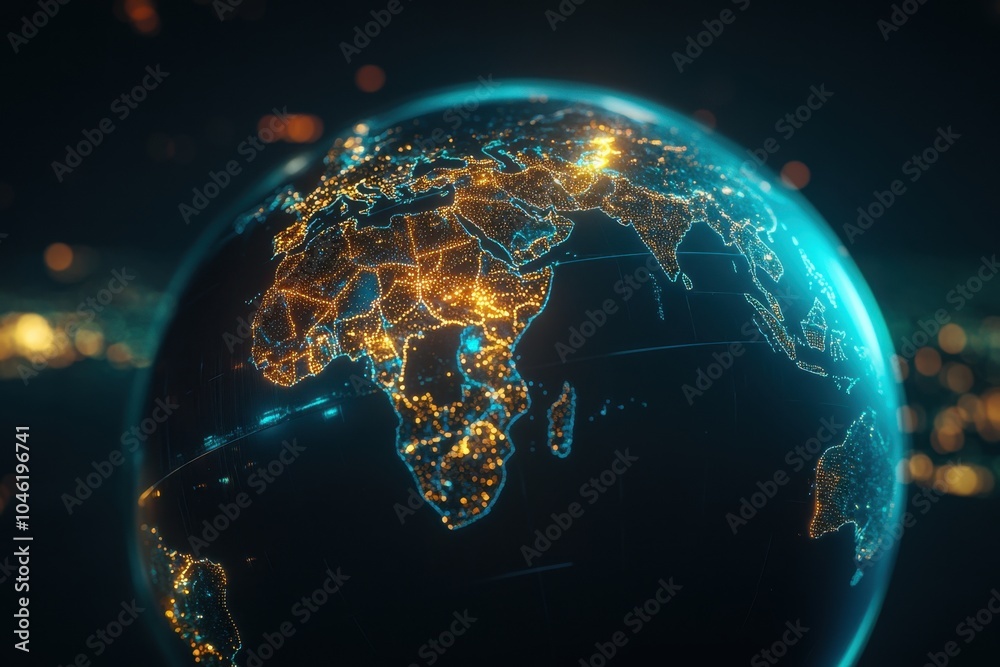 Obraz premium A globe with highlighted continents, illustrating Earth's landmasses and their distribution, symbolizing global connectivity 