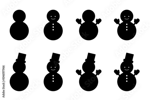 雪だるまのシルエット 雪ダルマアイコンのイラストセット