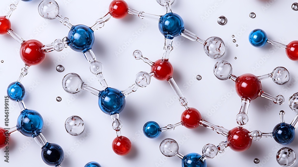 Molecular Bonds: Abstract Red, Blue, and Clear Molecular Structures Molecular Bonds: Abstract Red, Blue, and Clear Molecular Structures