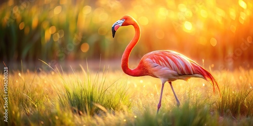 Pink Flamingo in Sunlight with Bokeh Background photo