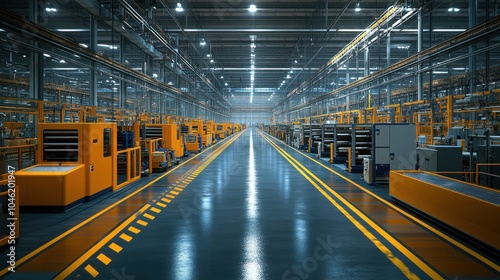 A spacious industrial warehouse with machinery and equipment.