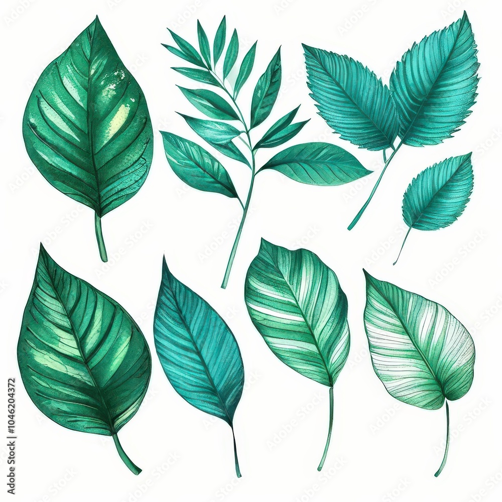 Obraz premium the AI Image Generator, Green leaves isolated on white background