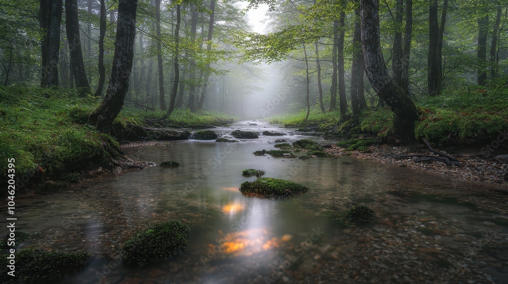 Fototapeta premium Ethereal Forest Landscape with Glowing Stream