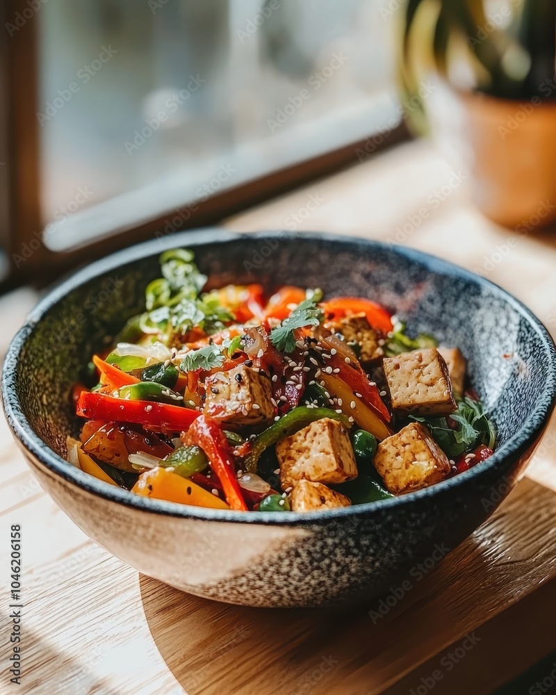Fototapeta premium Colorful Fresh Vegetable Stir Fry with Tofu