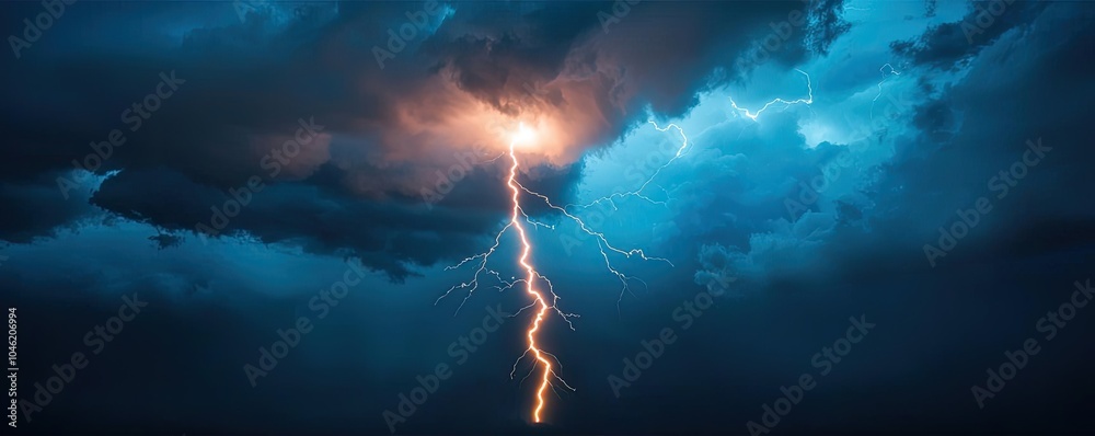 Fototapeta premium Dramatic lightning strike against a dark stormy sky.