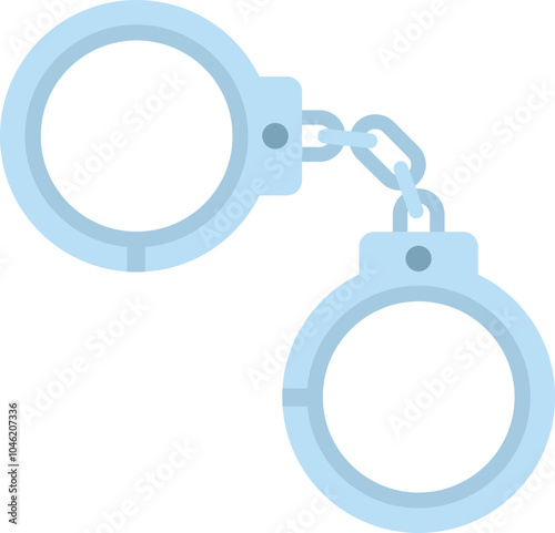 Pair of metal handcuffs for detaining criminals, concept of detention and justice