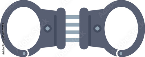 Pair of metal handcuffs for arresting criminals is lying on white background