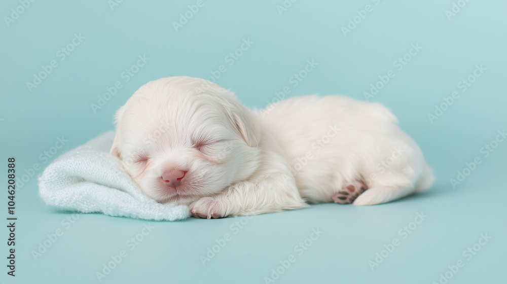 Sweet Dreams, Little One: A newborn puppy, nestled on a soft blue blanket, sleeps soundly. Its delicate features and peaceful slumber evoke feelings of warmth and tenderness. Sweet Dreams, Little One: A newborn puppy, nestled on a soft blue blanket, sleeps soundly. Its delicate features and peaceful slumber evoke feelings of warmth and tenderness.