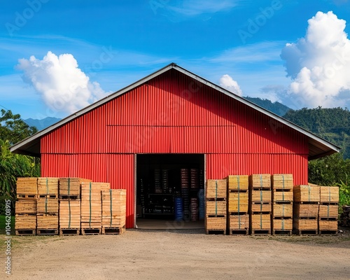 Rural market with pavilionstyle architecture, using reclaimed wood and corrugated iron, designed for openair shopping, rural market, sustainable rural design