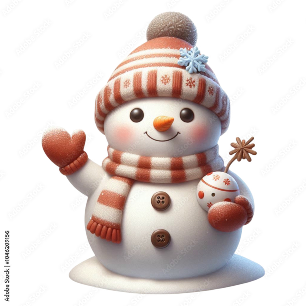 Fototapeta premium Snow​man​ with​ Christmas​ on​ transparent​b​ backgound.