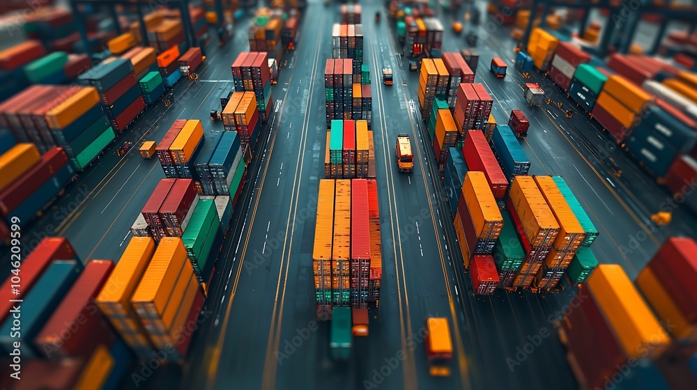 Obraz premium Aerial View of Colorful Shipping Containers in Port