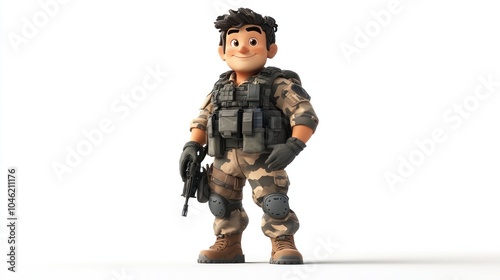 Cartoon Soldier in Camouflage Uniform Holding a Gun