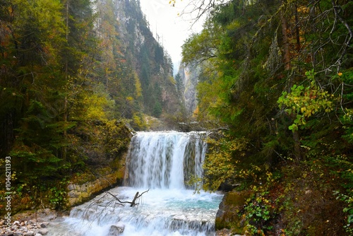 Waterfall in front of Martulje gorge in Gorenjska, Slovenia