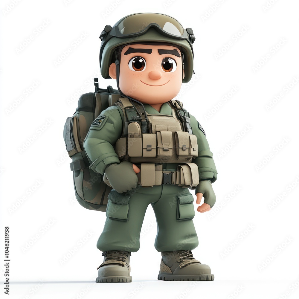 Cartoon soldier with backpack and helmet Cartoon soldier with backpack and helmet