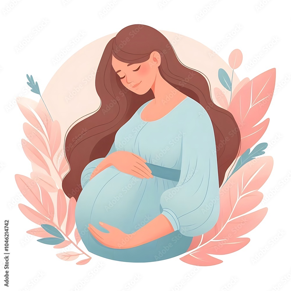 A flat, isolated illustration of a pregnant woman with leaves in the background. Ideal for maternity, wellness, and nature-themed projects. Clean and modern, perfect for digital use. A flat, isolated illustration of a pregnant woman with leaves in the background. Ideal for maternity, wellness, and nature-themed projects. Clean and modern, perfect for digital use.