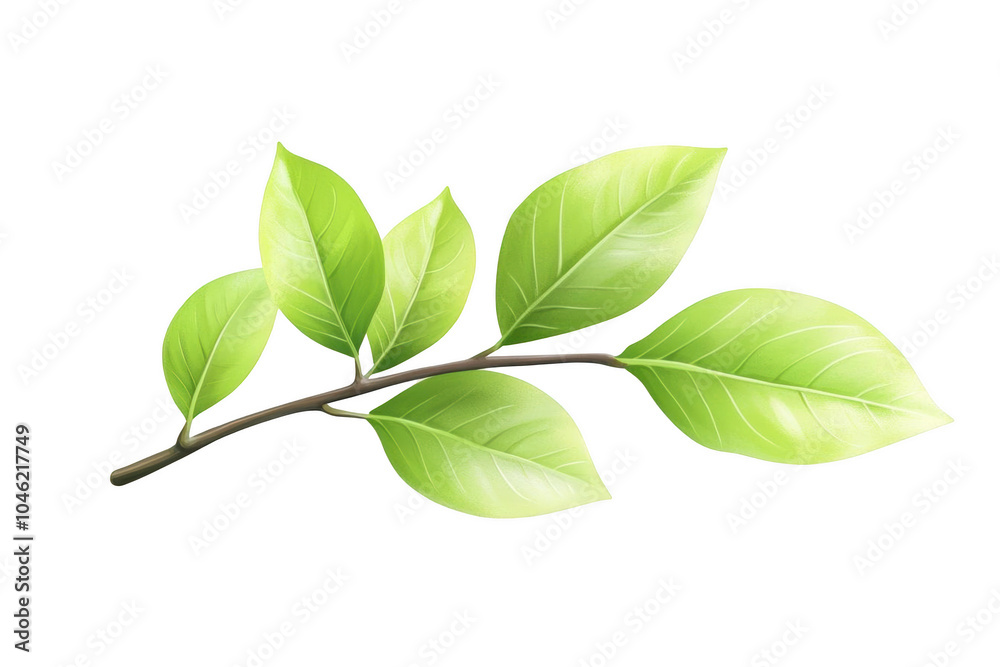 Green Leaf Branch on Black Background