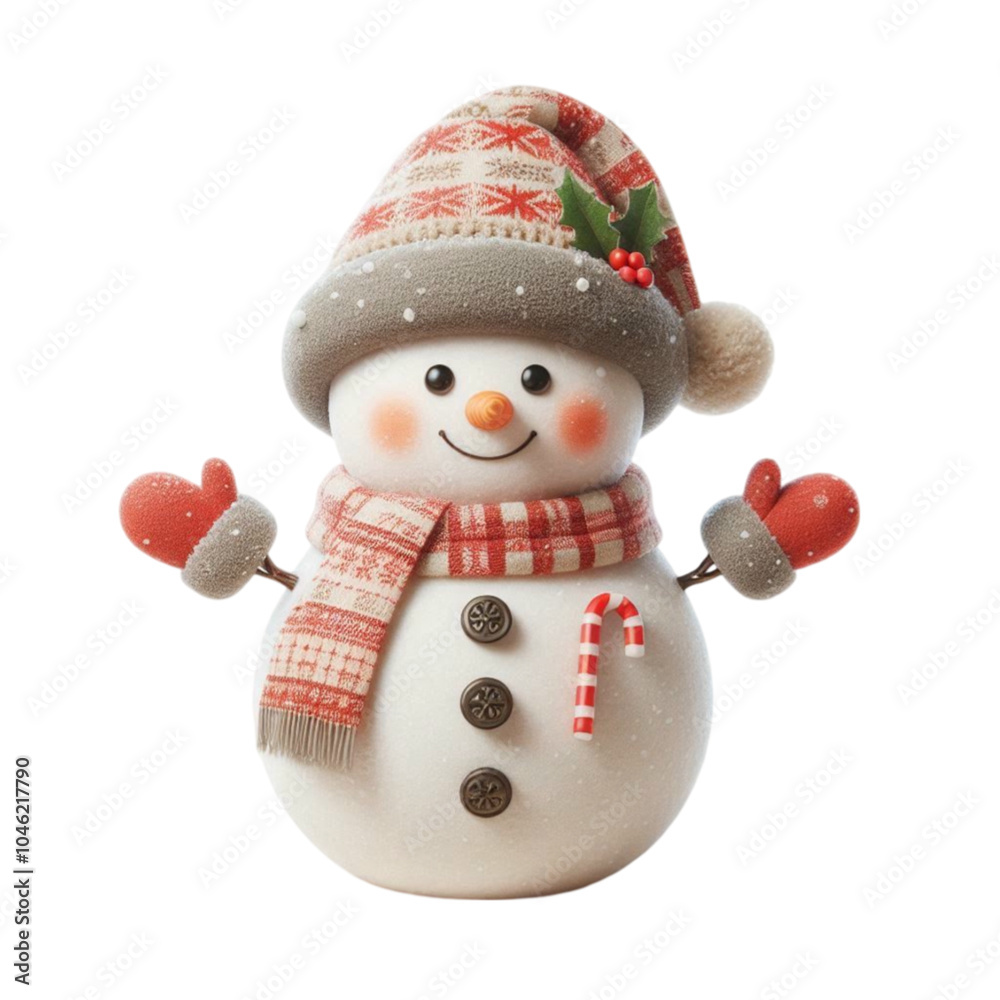 Fototapeta premium Snow​man​ with​ Christmas​ on​ transparent​b​ backgound.