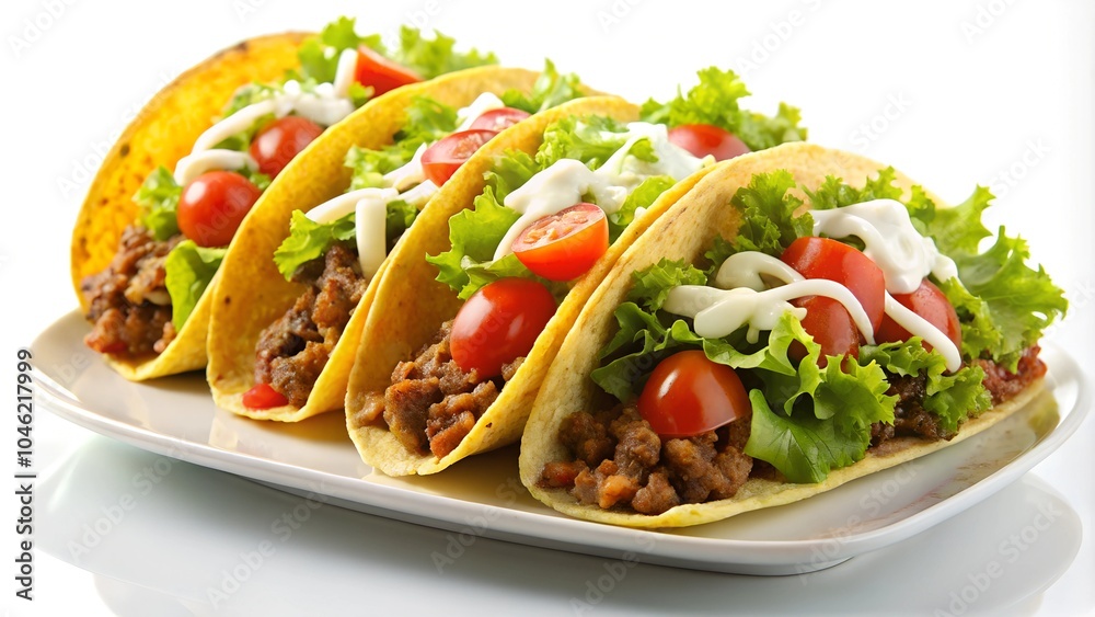 Three tacos lined up in a row filled Three tacos lined up in a row filled