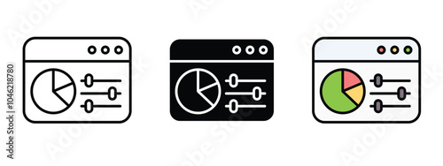 control panel icon with a pie chart on it, control panel editable icons set in outline, silhouette and editable color icon with an unexpanded vector inside