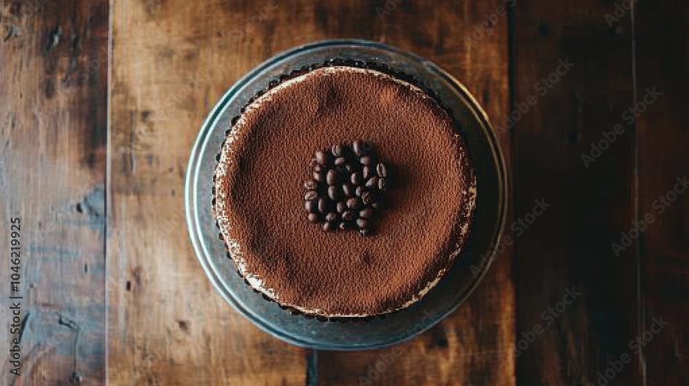 Rich Chocolate Cake with Coffee Beans Top View Rich Chocolate Cake with Coffee Beans Top View