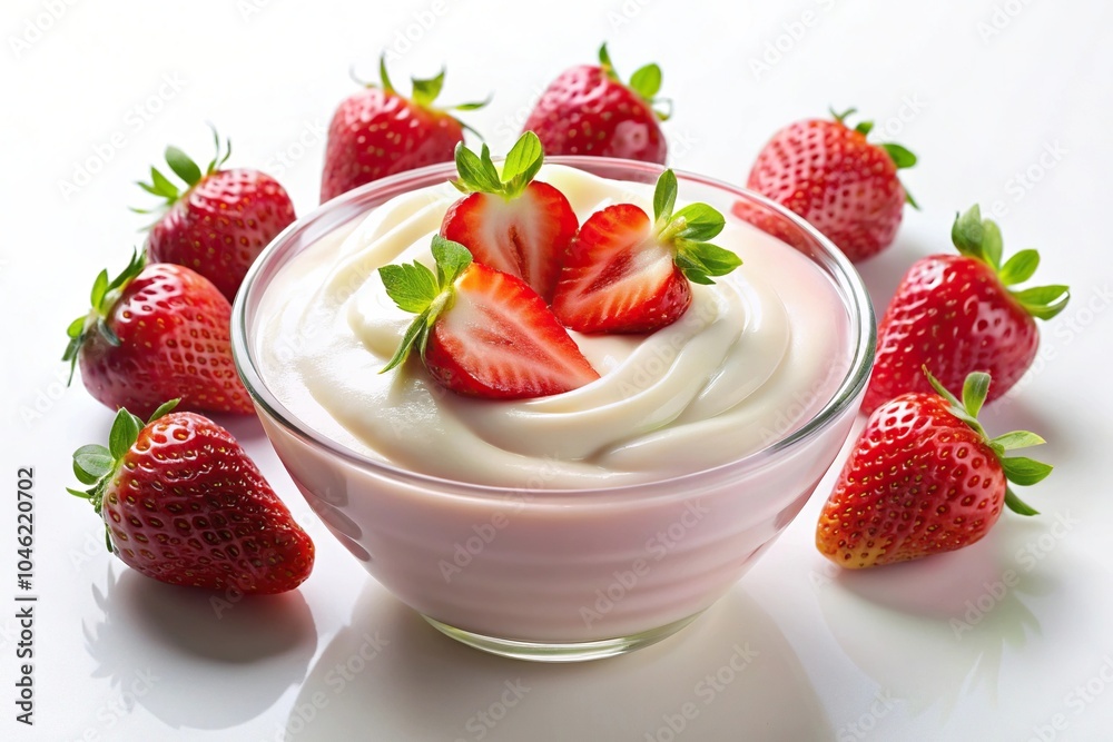 Strawberry cream with yogurt or milk on a symmetrical background Strawberry cream with yogurt or milk on a symmetrical background