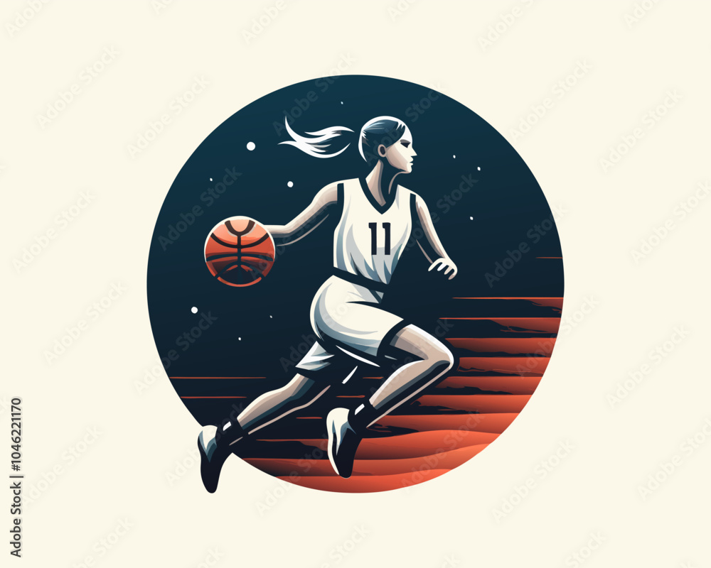 Obraz premium Basketball player logo design icon symbol vector illustration.