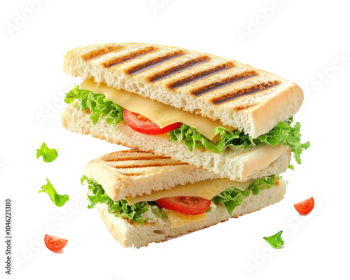 Panini sandwich bundle, with lettuce, tomato and cheese on transparent background